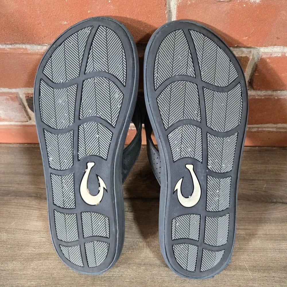 Olukai flip flop thong leather sandal Men's size 10 Pili Black